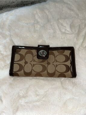 Coach Brown Signature Canvas Turnlock Continental Wallet